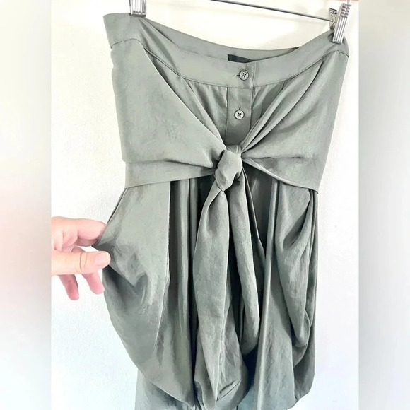 Alexander Wang Shirt Front Tie Waist Full Button Army Green Silky Skirt Size 2 - Picture 6 of 16